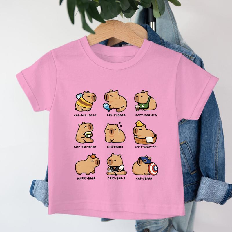 Funny Capybara Cartoon Print T Shirt for Girls Boys 2-10Y Kawaii Animal Comic Design Children Top Short Sleeve Capybara T-Shirt 100