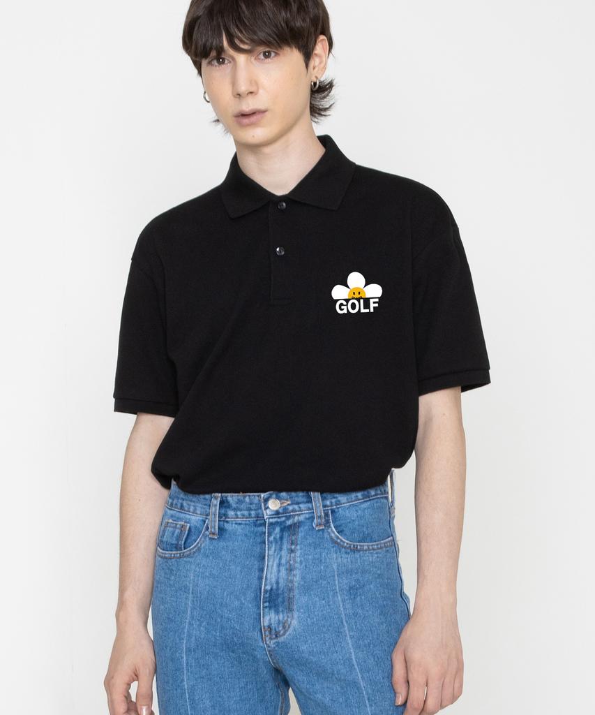 GRAVER [Unisex] Golf Flower Smile Pique Short Sleeve T-Shirt_Black