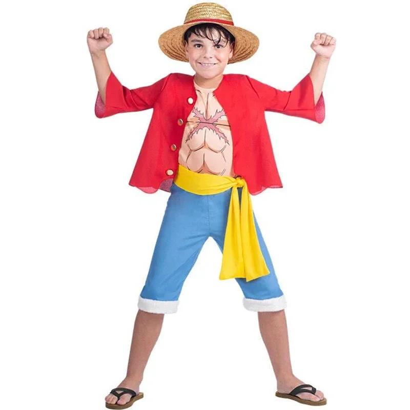 

Children s Anime Cosplay Costume-Bounty Hunter Straw Hat Boy Outfits Muscle Design Kids Cosplay Suits for Anime Character Fans 135 150cm