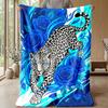 Leopard and Blue Roses Theme blanket Lightweight Warm Flannel Blanket Decorative Throw Blanket for Home Decoration