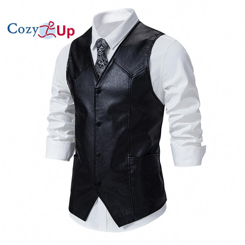 Vestă de motocicletă cu un singur piept pentru bărbați Cozy Up, vintage, cu decolteu în V