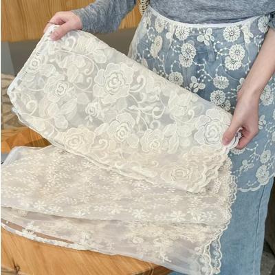 JEANS Decor Lace Fart Curtain Slim Fit Sheer Embroidery Flower Lace Half Skirt Sweet Side Button See Through Apron Skirt Y2K