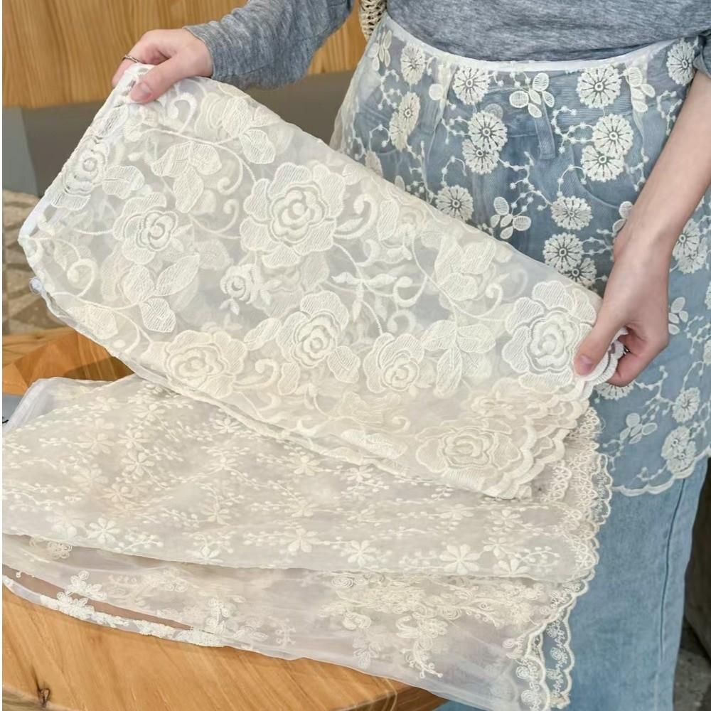 JEANS Decor Lace Fart Curtain Slim Fit Sheer Embroidery Flower Lace Half Skirt Sweet Side Button See Through Apron Skirt Y2K