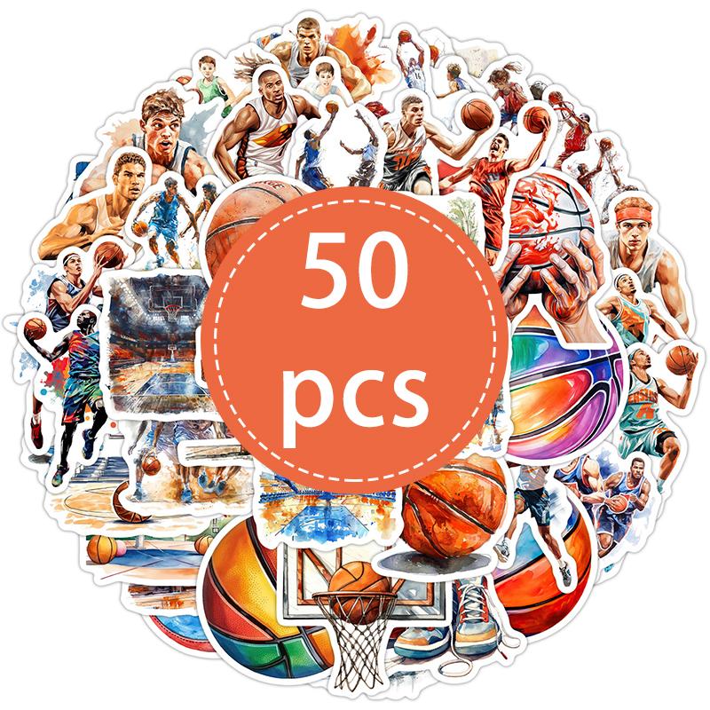 50PCS Waterproof Vinyl Basketball Sports Stickers for Water Bottle Laptop Scrapbooking Skateboard Guitar - Decals Collection