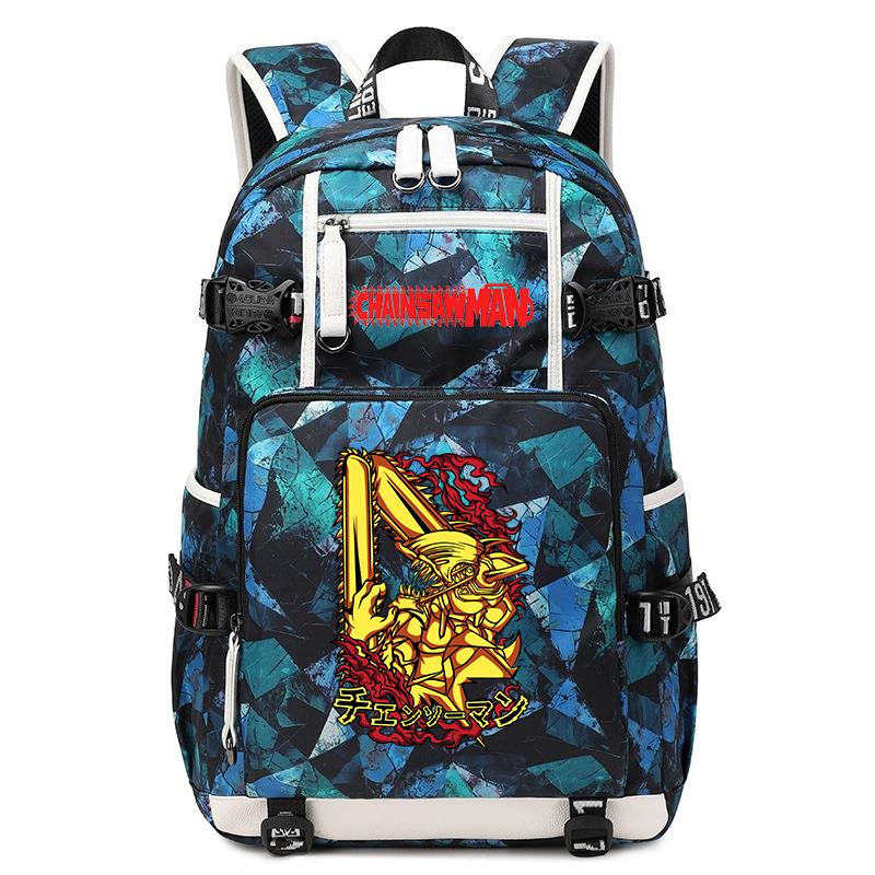 Zaino da Studente con Stampa Anime Motosega Grande Capacità Borsa Scolastica Casual per Bambini Adolescenti