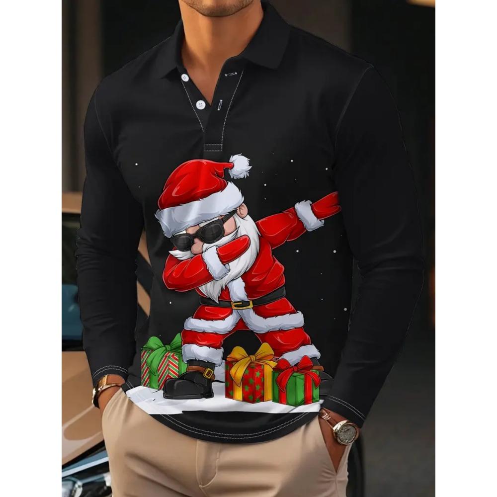 Christmas Men's Polo Shirt Santa Claus 3d Print Autumn Long Sleeve Shirt Casual T-shirt for Man Fashion Harajuku Men's Clothing