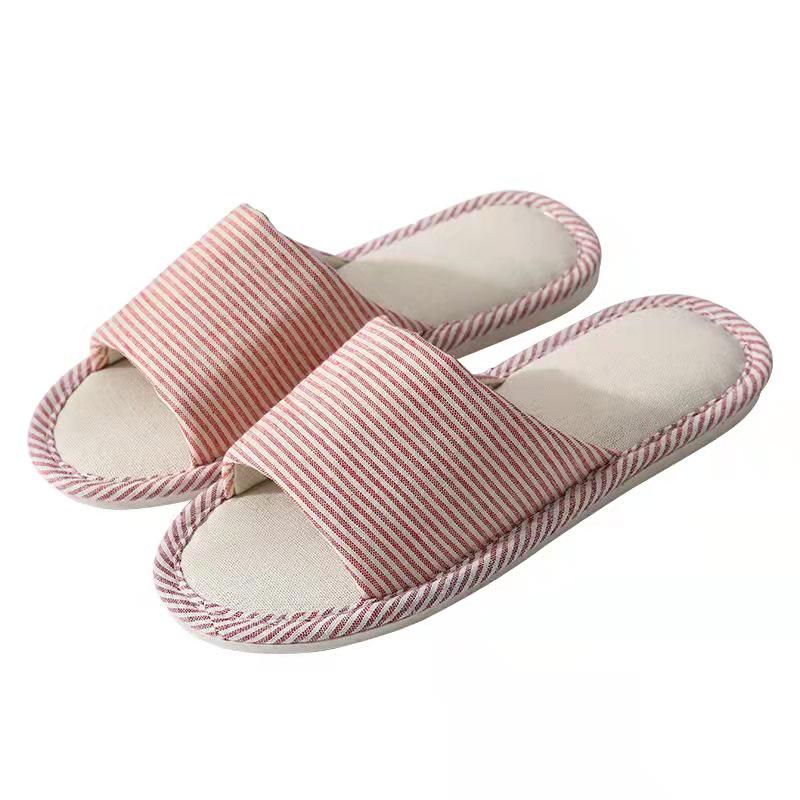 Klasyczne lniane kapcie w paski - Antypoślizgowe, Pogrubione, Wygodne do domu, Dla par i do hoteli