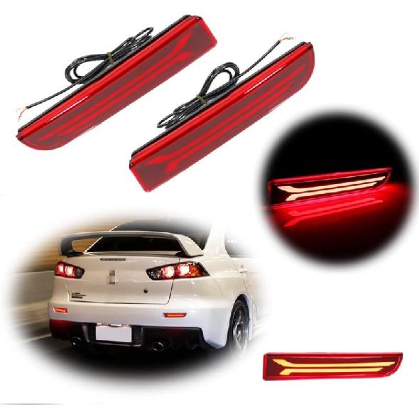 GTINTHEBOX Smoked Lens Led Rear Bumper Reflector Brake Tail Light With Sequential Turn Signal Lamps And Strobe Brake Lighting For Mitsubishi Lancer,