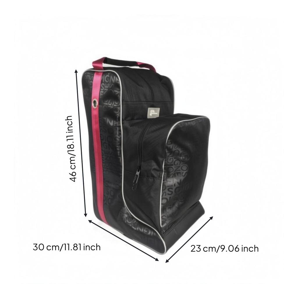 Equestrian Boot Bag Black Upright Storage Patterned Textile for Equestrians, Riders