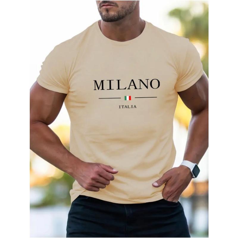 Summer men's casual sports loose plus MILANO print comfortable shopping round neck short sleeved T-shirt top