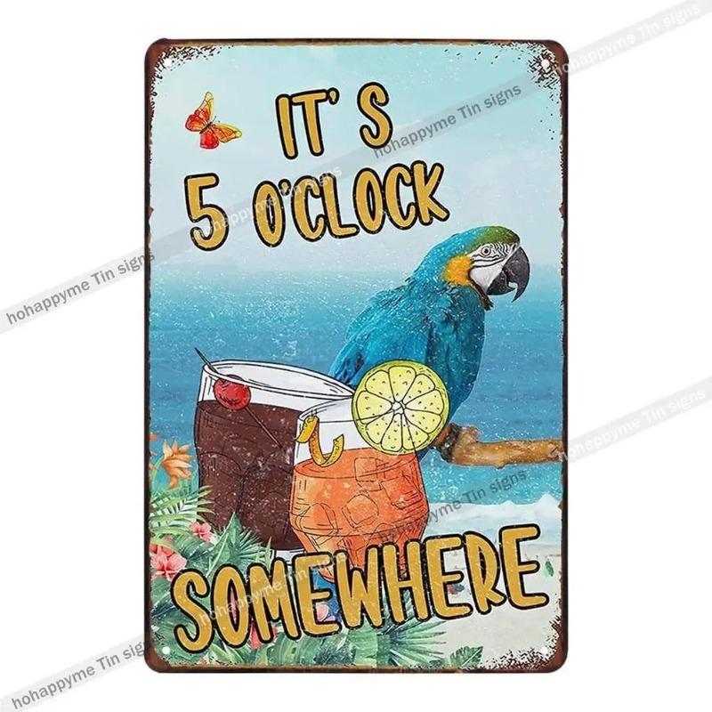5 O'Clock Vintage Tin Sign, Retro Metal Wall Decor
