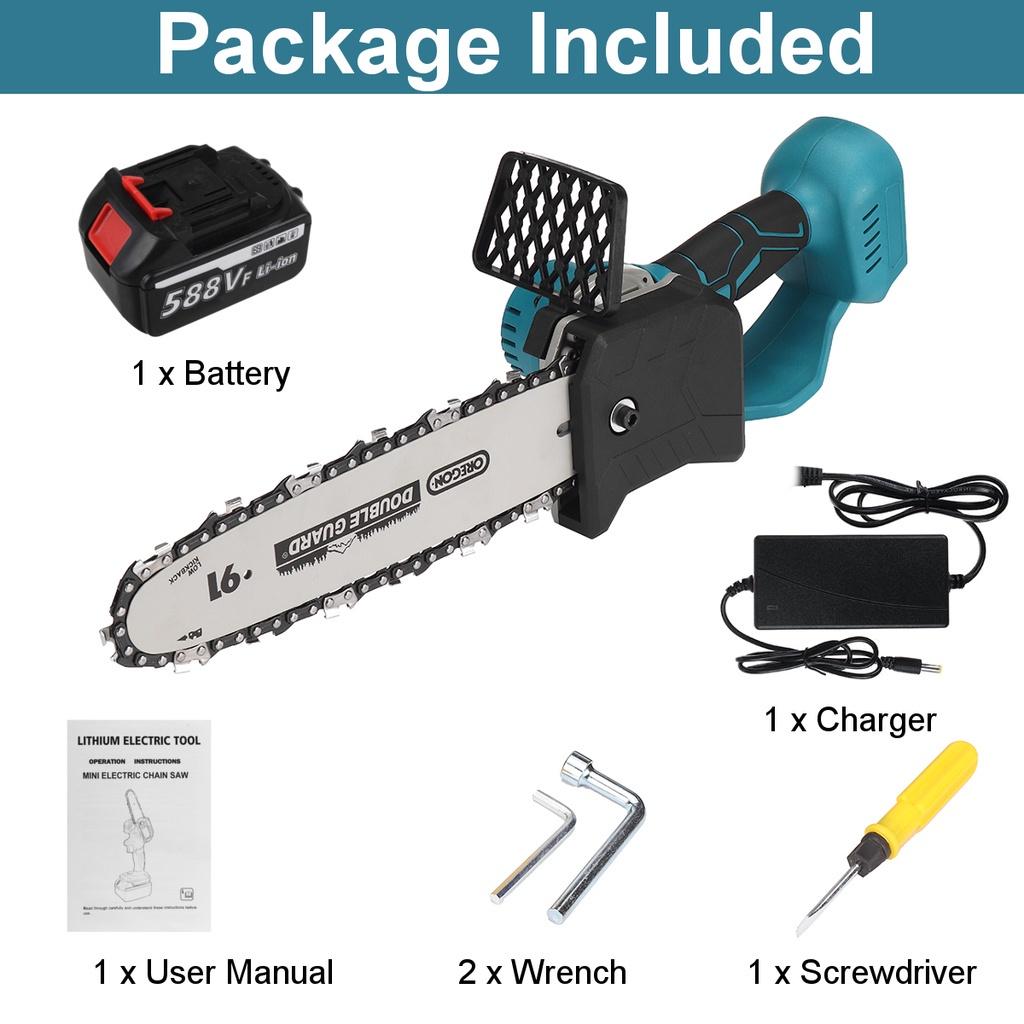 3000W Electric Chainsaw Bracket Cordless Chain Saw 10inch Wood Cutter Cutting Machine Woodworking Tools With 588VF Battery