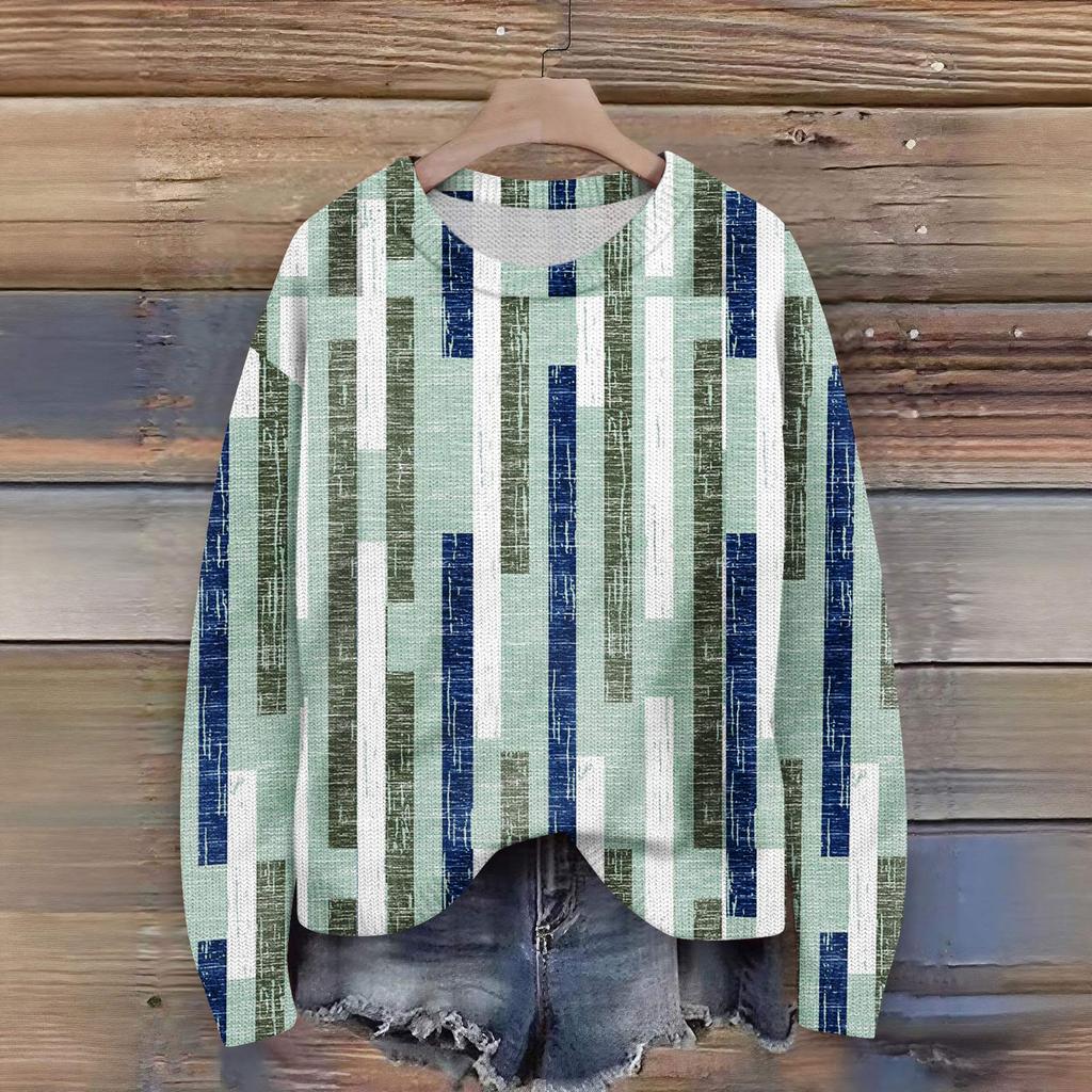 Long Sleeve Pullover Sweaters For Women O Neck Casual Cute Printing Knit Oversized Sweater