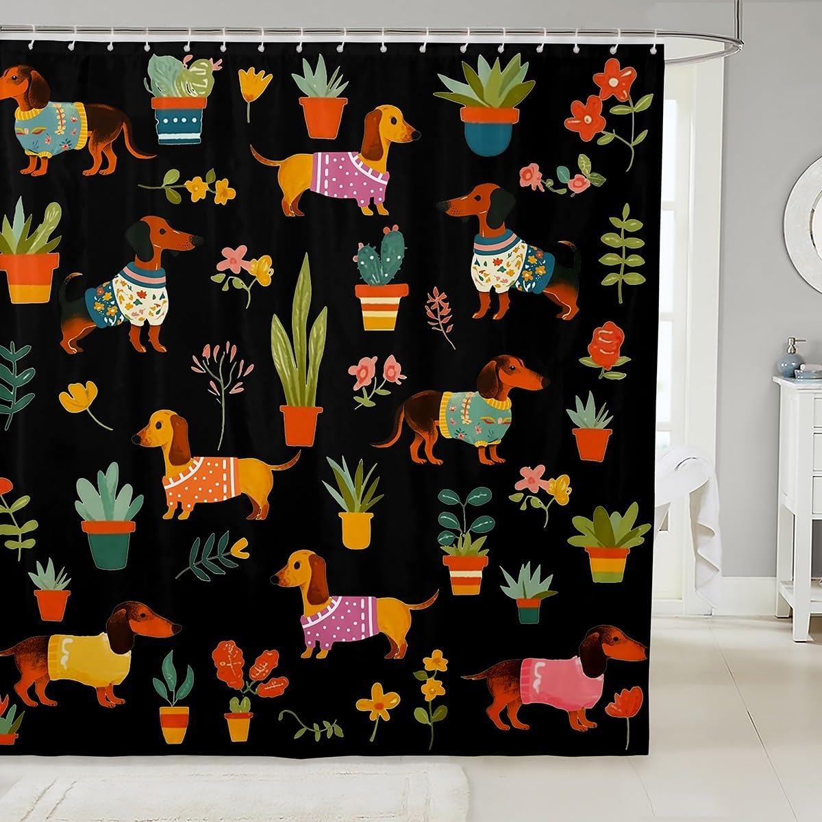 

Cartoon Dog Bath Curtain,Rustic Farmhouse Style Shower Curtain For Kids,Puppy Bathroom Shower Curtain Sets,Cute Pet Bathroom W60H190(CM)-1 Pcs