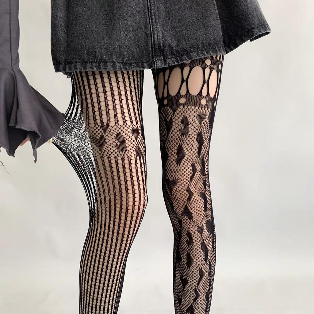 Women Sexy Lace Fishnet Stockings Lolita Hollow Out Solid Pantyhose Women'S Irregular Exposed Skin Tights Slim Y2Kbody Stockings