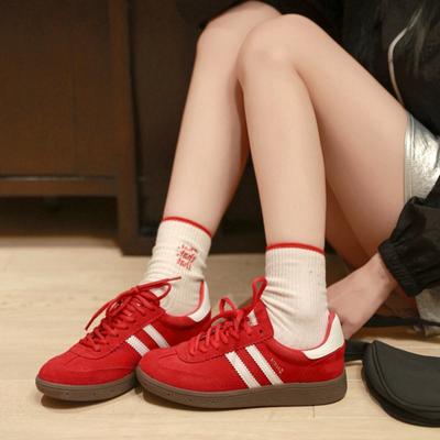 Leather Retro Red Shoes Women's New Round Head Lace-up Casual Sports Shoes Versatile Flat Bottom