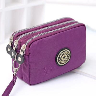 Coin Purse Women Small Wallet Washer Wrinkle Fabric Phone Purse Three Zippers Portable Make Up Bag 8 Colors