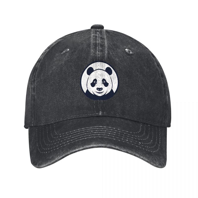 Panda Logo Washed Canvas Baseball Cap Classic Black Adjustable Hat with Embroidered Design for Unisex Women