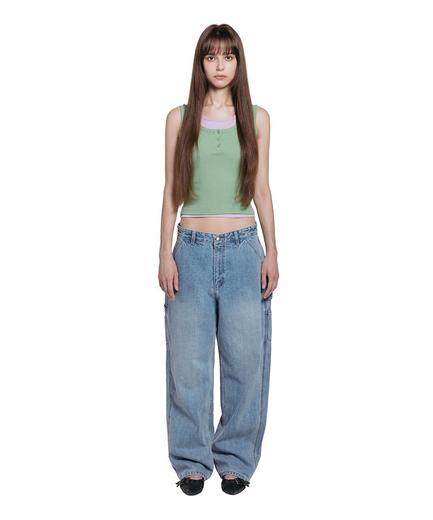 Lotaib Work Drop-Line Denim Pants - Light Blue