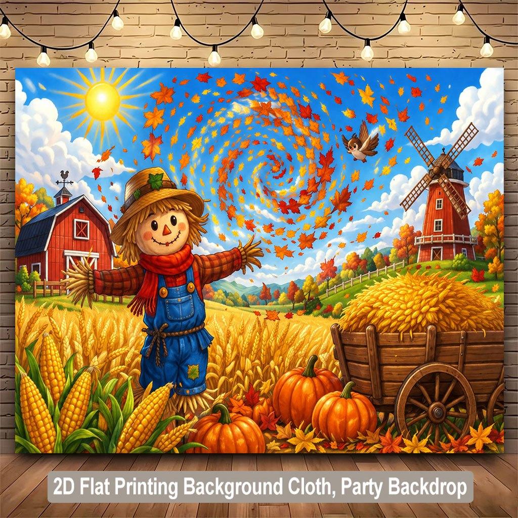 2D flat surface 1 piece of background fabric for a harvest scene of crops in a rural autumn landscape suitable for families