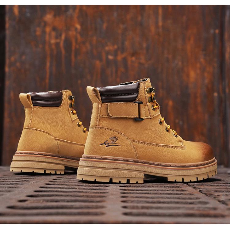 Men's Tough High-Top Yellow Leather Boots, British Style, Non-Slip, 2025 New Autumn/Winter Collection