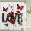 Watercolor Red Roses Flowers And Butterflies Shower Curtain Bath Curtain Printing Bathroom Curtains For Home Decoration Curtain