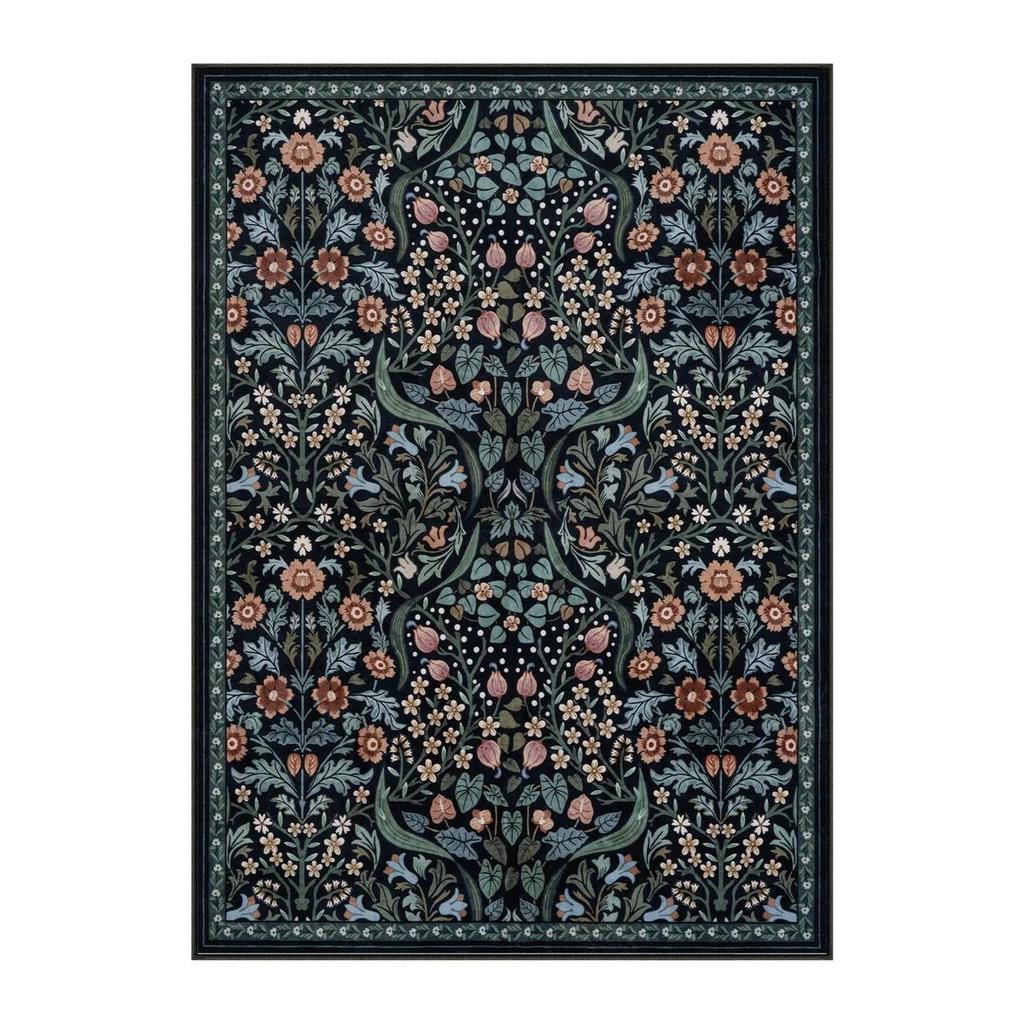 Bohemian Floral Rug Vibrant Blossom Floral Living Room Area Rug Minimalist Bedroom Decorative Rug Washable Rug Anti-slip Rug