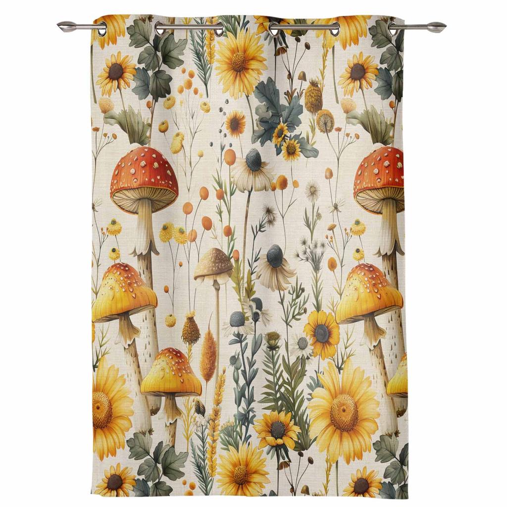 Mushroom Sunflower Flower Plant Vintage Curtains for Bedroom Living Room Drapes Kitchen Kid's Room Window Curtain Home Decor