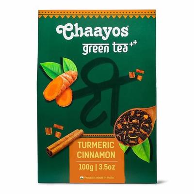 Chaayos Té verde con cúrcuma y canela | Té de cúrcuma y canela | Té de hojas sueltas | Fortalece el sistema inmunitario - 100 g | Té verde antioxidante