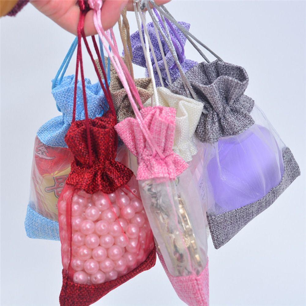 1/10PCS Washable Storage Bags Cotton Linen Burlap Gift Bags Gift Drawstring Bags For Gift Giving