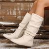 Spring Autumn New Women's Wrinkled Round Toe Flat Heel Side Zipper High-Top Casual Fashion Boots Elegant Versatile