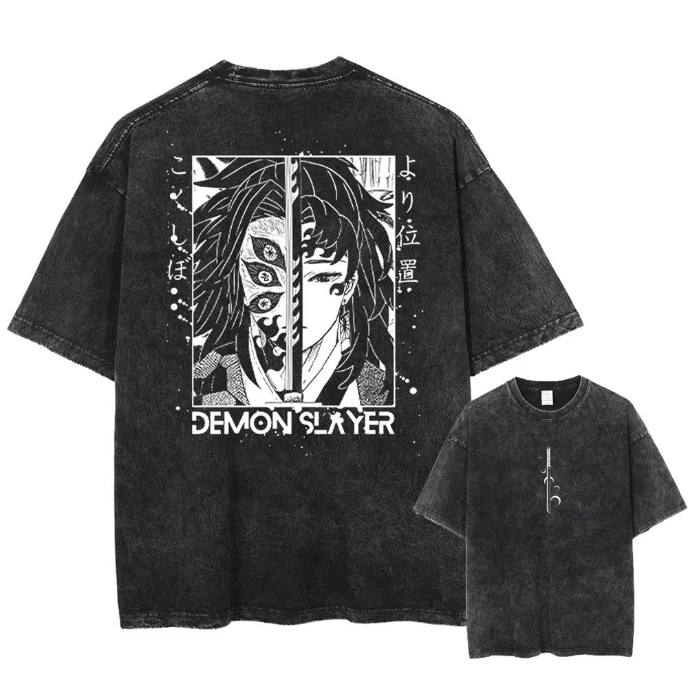 2026 Retro Washed T-shirt Anime Devil Killer Men's T-shirt Harajuku Super Large T-shirt Casual Top Couple Style