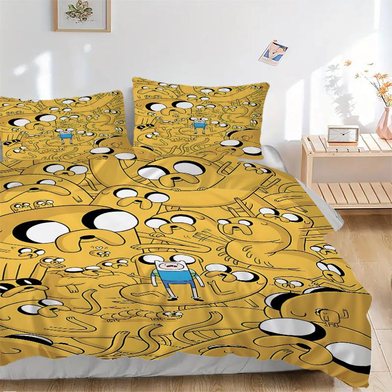 3pcs bedding set Adventure Time Jake Includes 1 Comforter + 2 Pillowcases, Without Pillow Inserts, Soft Comfortable, Lightweight Breathable,