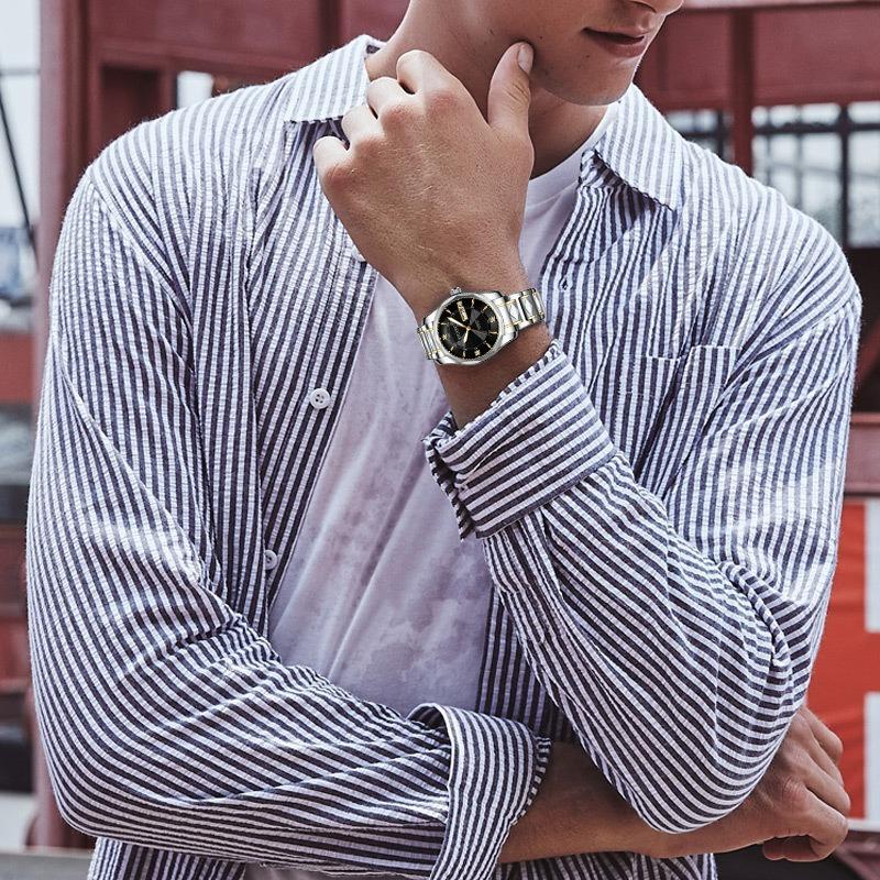 AILANG Montre mécanique entièrement automatique pour hommes Montre pour hommes Mode Double Calendrier Pierre Acier Montre étanche