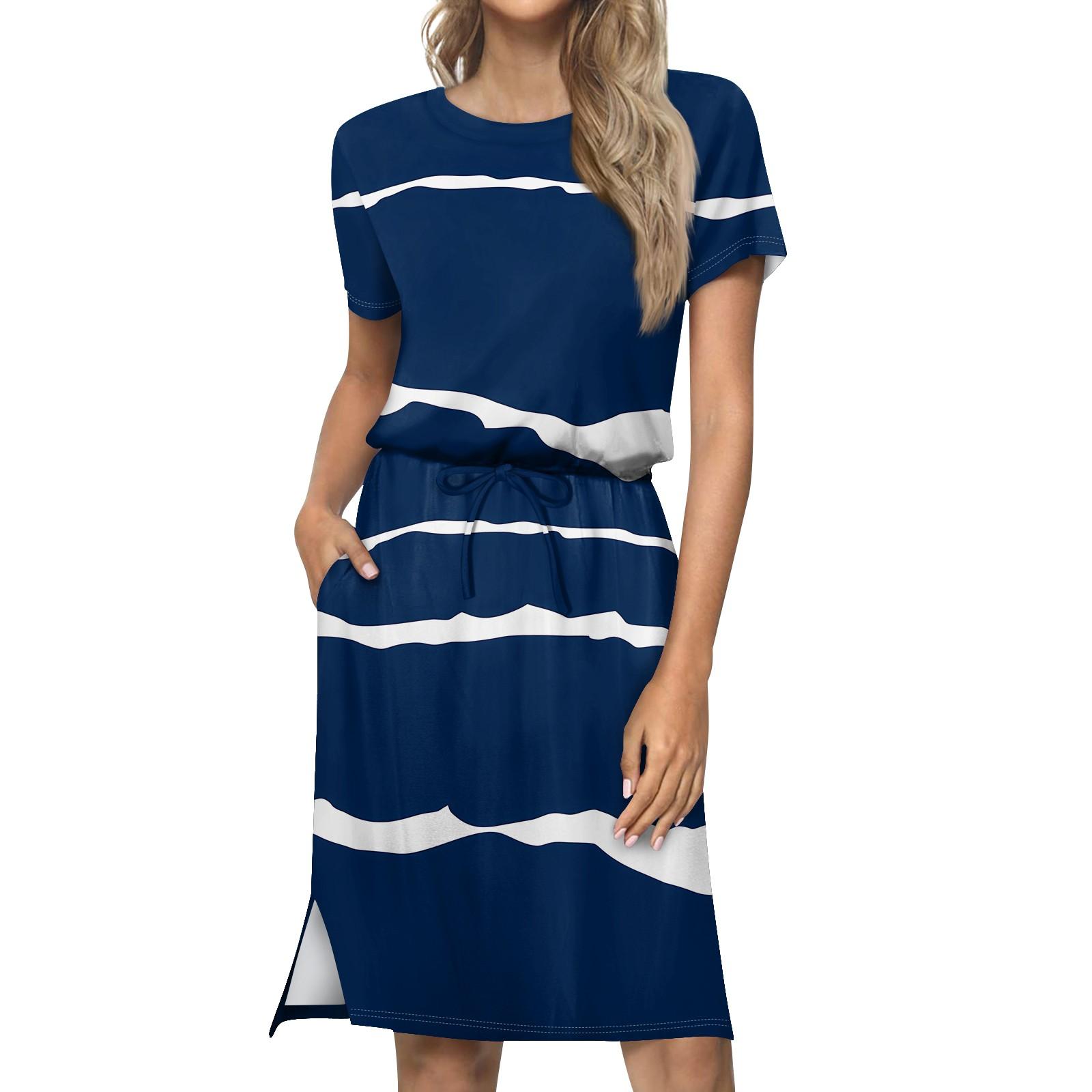 

Женское модное свободное повседневное однотонное платье с короткими рукавами и карманами с завязками XXL