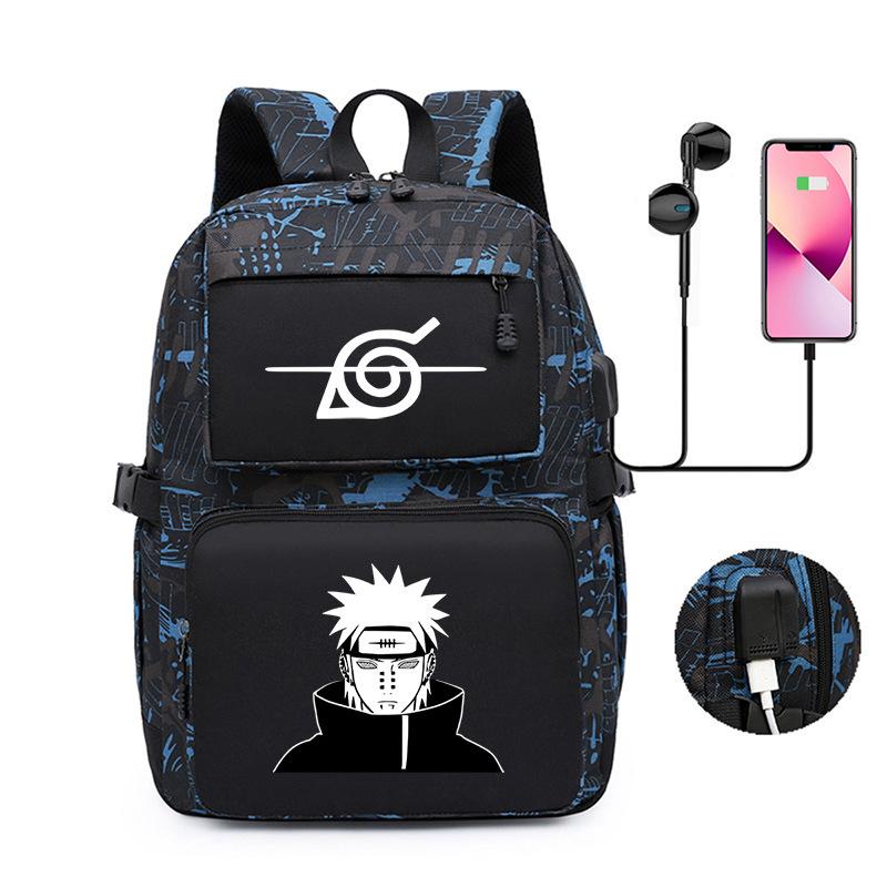 Naruto Peripheral Printed Backpack, Large-Capacity Student Schoolbag Usb Computer Bag