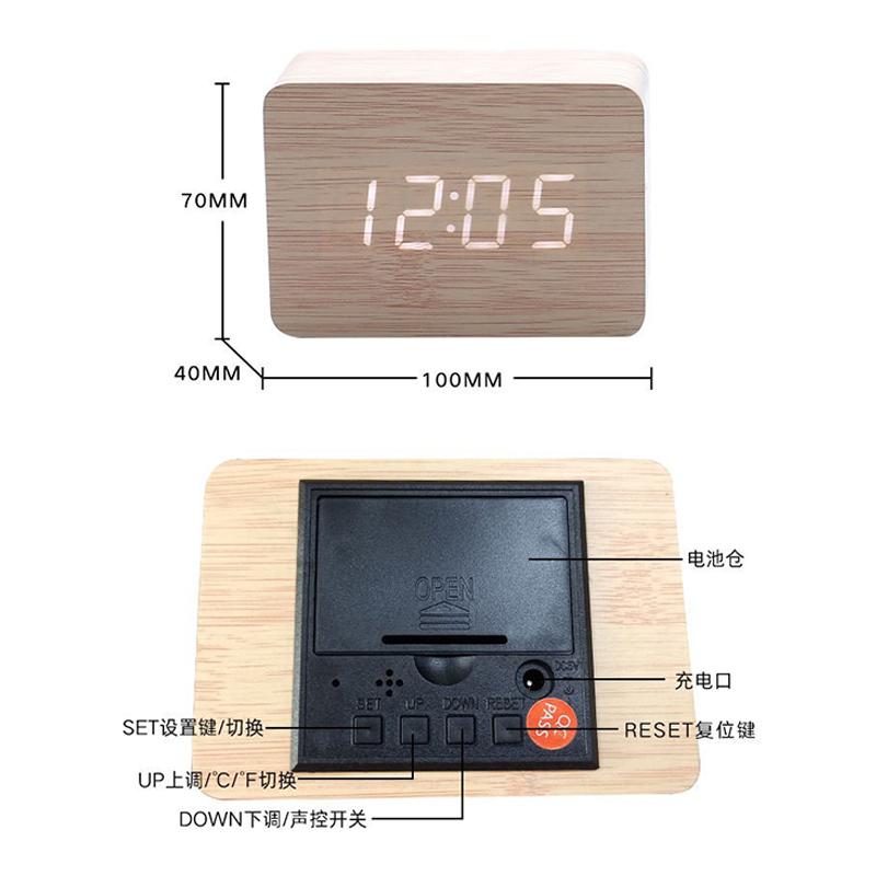 LED Desktop Clock Alarm Decoration Wooden Alarm Watch Table Voice Control Digital Wood Powered Electronic Desktop Clocks2