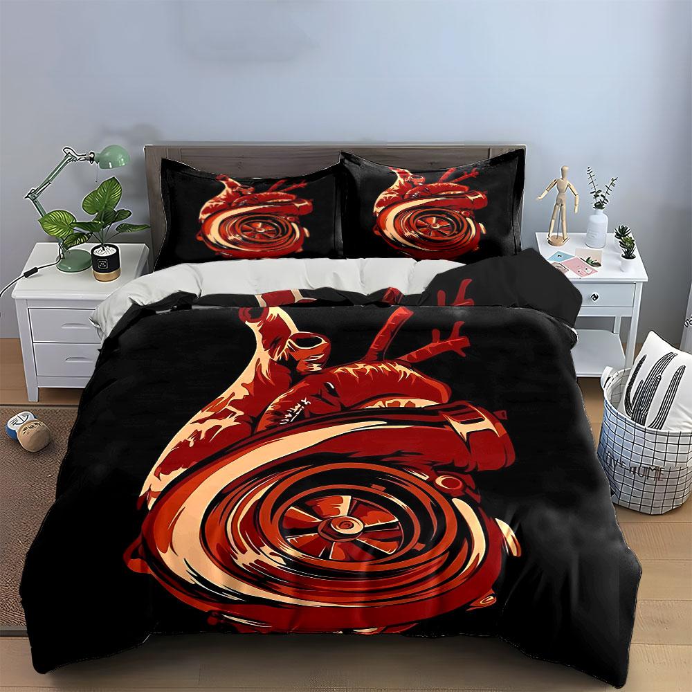 Heart Turbo Graphic Decor Set Bedding Set With 1 Duvet Cover 2 Pillowcases Single Double King Queen, Gift