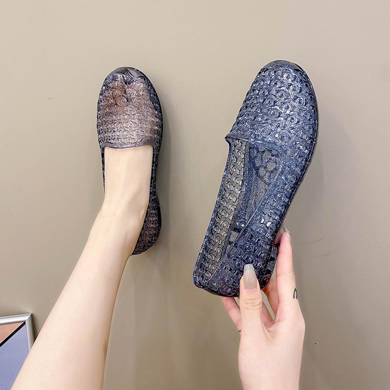 Fashion Beach Flat Woman Porous Shoes Plastic Crystal Jelly Shoe Hollow Mesh Sandals Mother Shoes Sneaker Women's Shoes