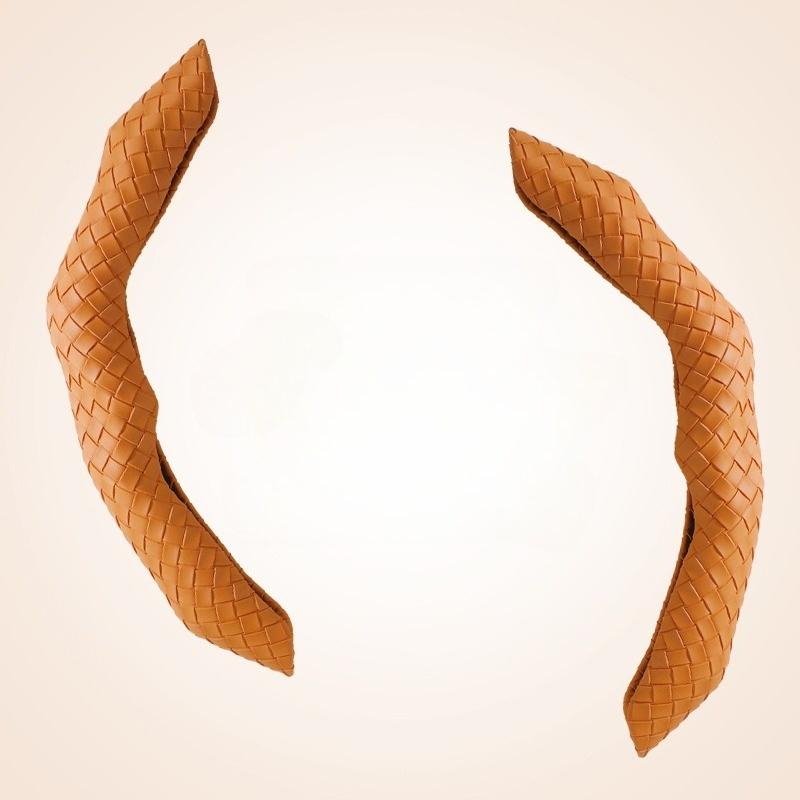 A Pair of Snap-on Hand-Knitted Faux Leather Universal Steering Wheel Covers  Easy and Quick Installation -Shape, Universal Fit