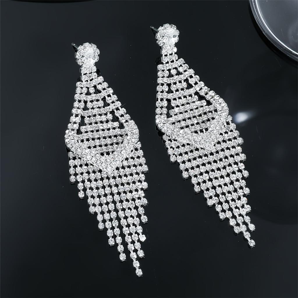 Superglitzernde lange Ohrringe mit Vollbesatz und Fransen, modische Ohrstecker