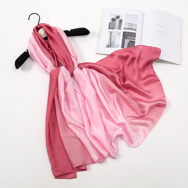 Temperament Women Luxury Scarf Gradient Scarf Silk Geometric  Muslim Headband Shawl Beach Neckerchie