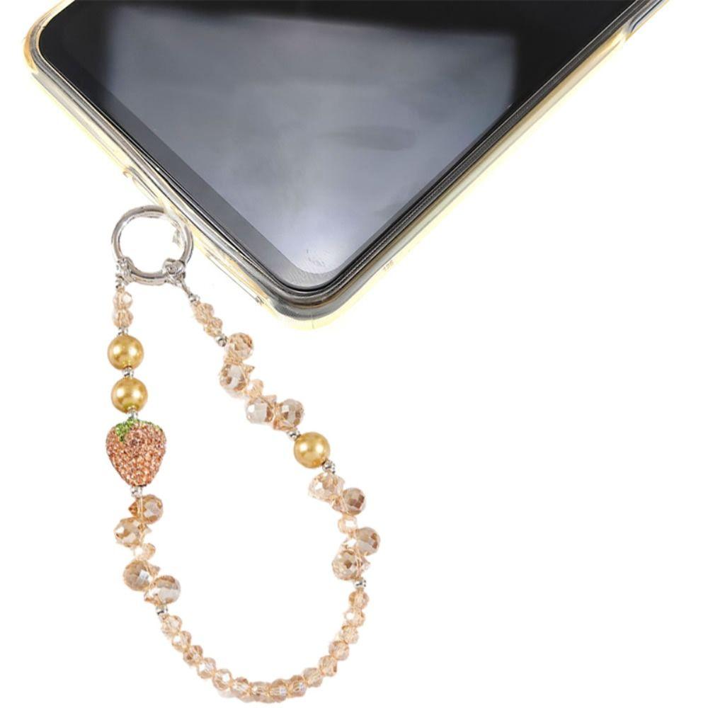 

Short Bling Strawberry Phone Chain With Clip Pearl Mobile Phone Lanyard Bag Decoration Style B