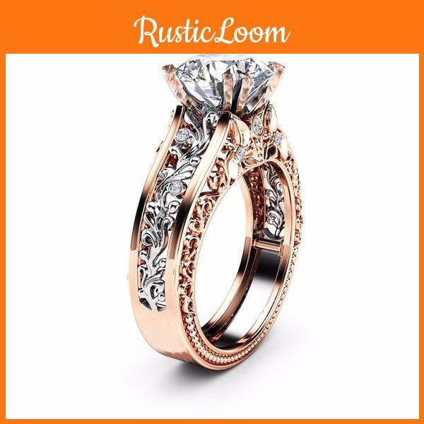 Elegant 14k Rose Gold Plated Floral Design Ring Featuring Beautiful Champagne Gemstone