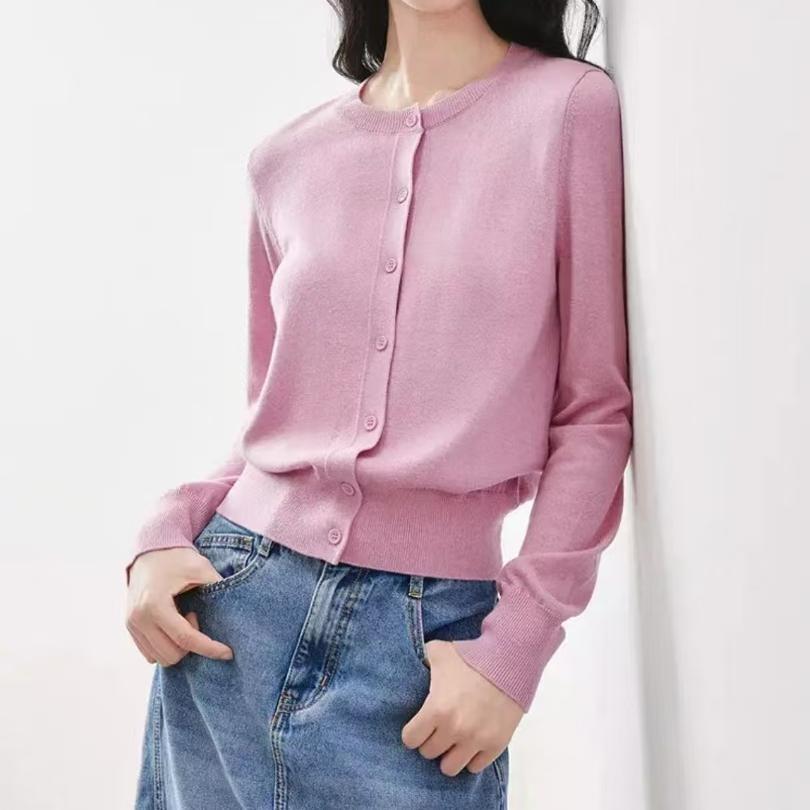 Spring and Autumn Fashion Temperament Versatile Thin Bottom Top Women's Design Sense Simple Casual Solid Color Crew Neck Knitted Cardigan