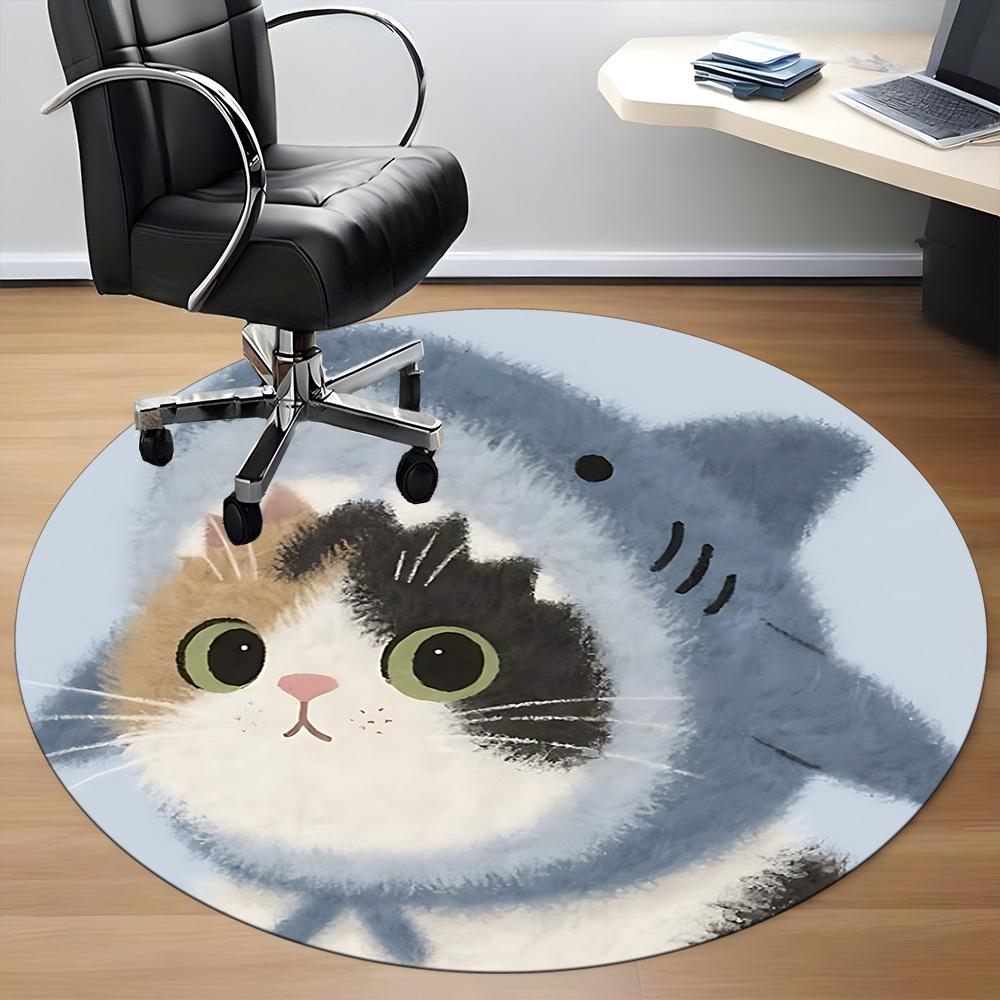 1PC Cat Kitten Office Round Area Rug, Mat Suitable ForOffice, Under Office Chairs Bedroom Living Room Home Decor, Room Deco