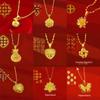 Collana d'Oro Sabbia Vietnamita: Sacchetto della Fortuna Ciondolo Cuore, Ricca Catena per Clavicola Floreale, Design Trifoglio Oro Rosa.