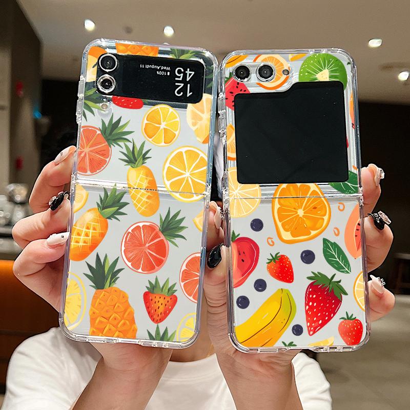 For Samsung Galaxy Z Flip 7 6 5 4 3 Case Cherry Watermelon Fruits Hard Clear Folding Cover For Samsung Z Flip6 Flip5 Flip4 Flip7