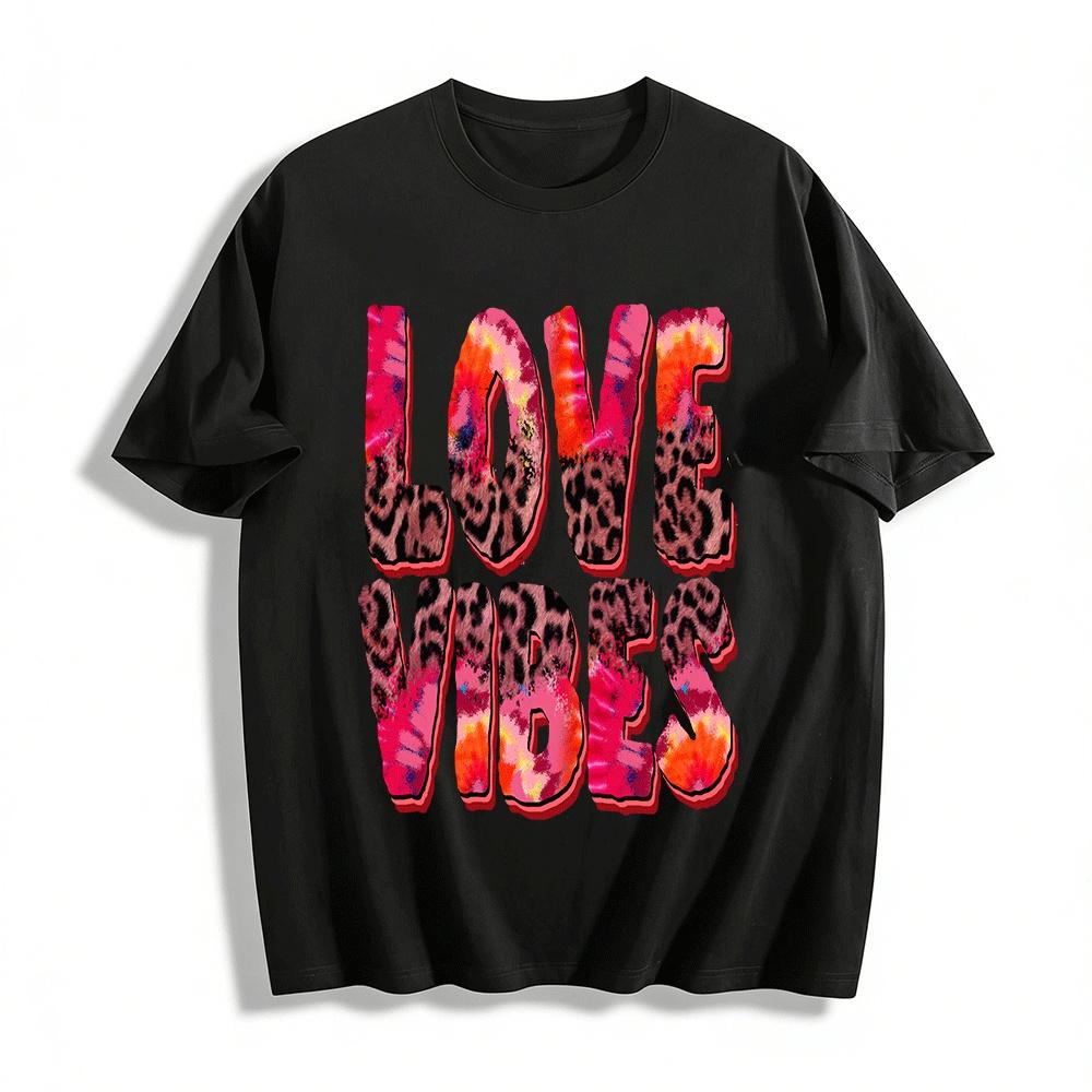 Tie Dye Leopard Print LOVE VIBES Casual Short Sleeve Top Pure cotton T-shirt XXS