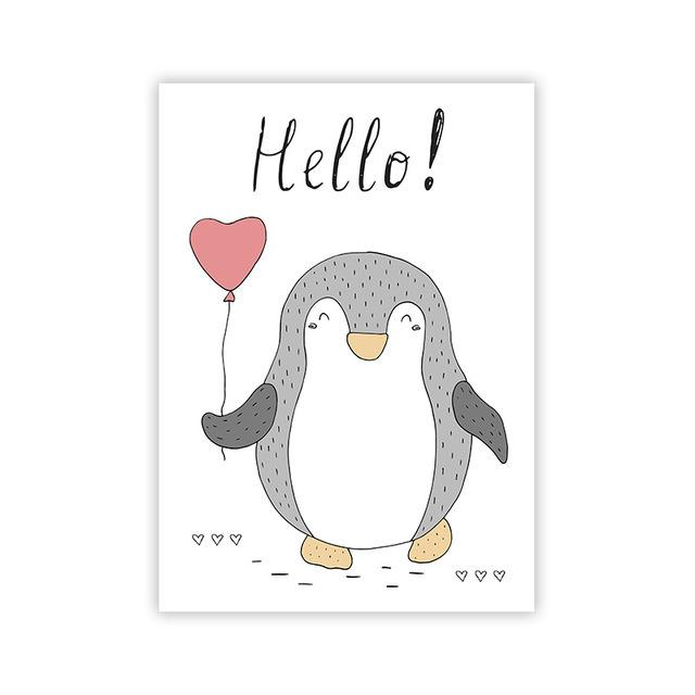 Cartoon Animal Canvas Painting Penguin Polar Bear Poster and Print Child Kids Bedroom Nursery Wall Decor Painting No Frame